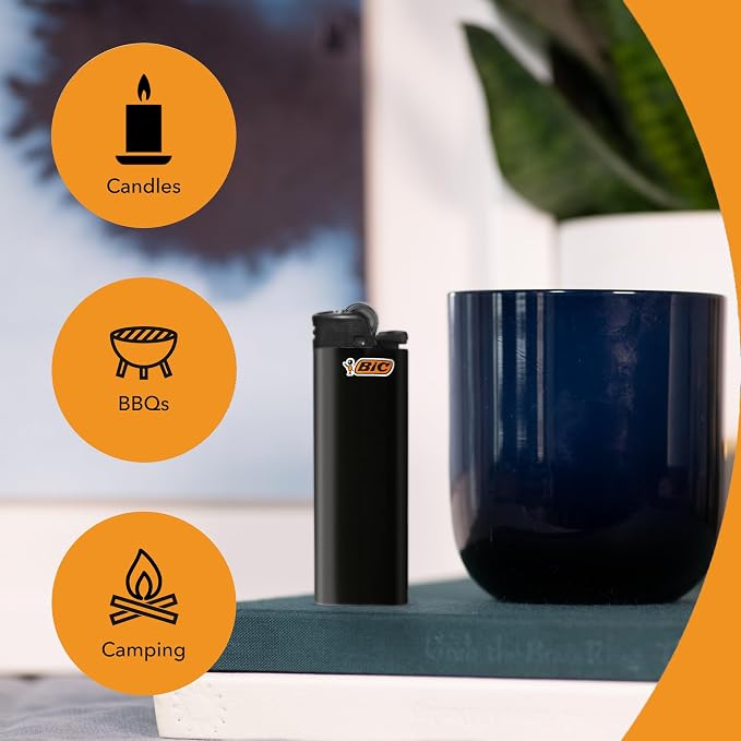 BIC Maxi Pocket Lighters, Safe and Reliable, Long-Lasting Pocket Lighters for Everyday Use, All-Black, 8-Pack