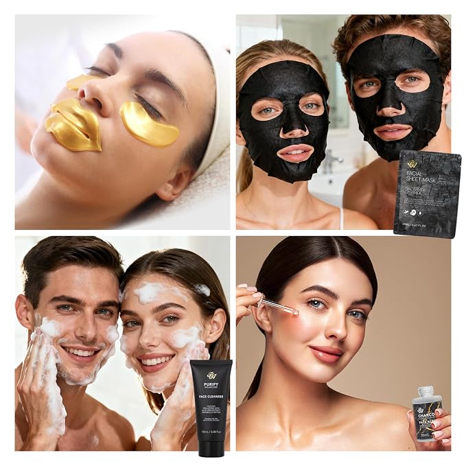 35 Pcs Charcoal Bath & Body Gift Basket for Women & Men, Mother's Day Gifts, Face Skin Care Kit, Home Spa Basket Gift, Self-Care Gift, Bath Bomb, Birthday, Christmas, Anniversary, Valentines, Wife