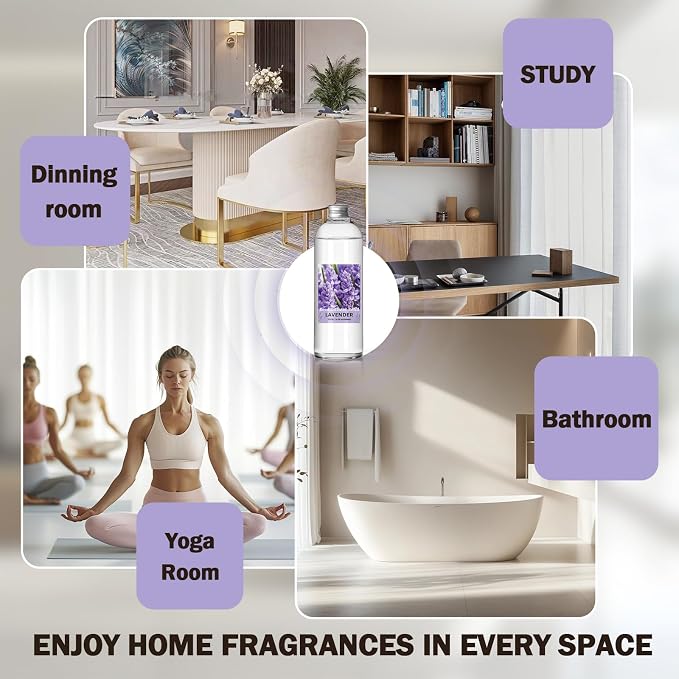 SCENTORINI Reed Diffuser Oil Refill, 16.9oz Lavender Scented Essential Oil with 6 Sticks, Long Lasting Summer Home Fragrance for Large Space Bathroom, Spa Room Aromatherapy, Hotel, Home & Office Decor