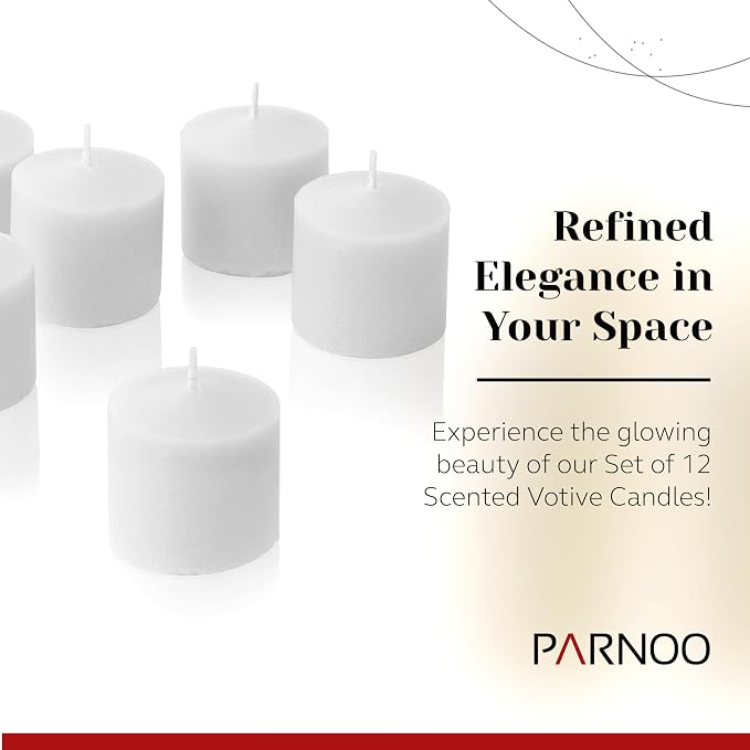 Fresh Linen Scented Votive Candles, Set of 12-1.25" Wax Candles for Home, Scented 10 Hour Burn Time - Aromatherapy, Spa Ambiance, Table Centerpieces & Home Décor