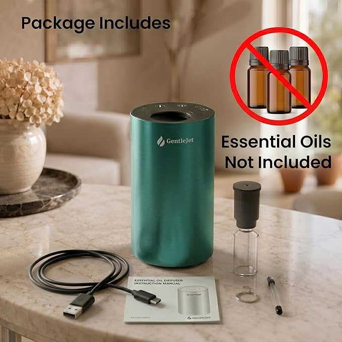 GentleJet LiteMist Waterless Rechargeable Aroma Diffuser for Bedroom, Office & Car, Cold-Air Essential Oil Mist, Aluminum Body, 20ml