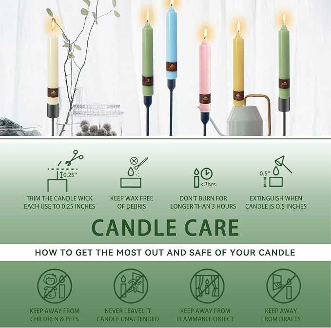 Sage Green Taper Candle 9 Inch Long Candlesticks Unscented Dripless Tapered Candle Set for Home Decor Wedding Party Dinner Candles, 4 Pack