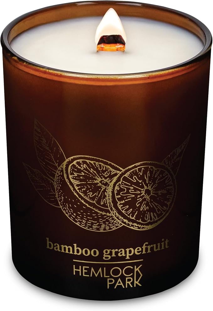 Hemlock Park Wood Wick Candle Handcrafted with Natural Coconut Wax and Essential Oils (Standard 7.2 oz, Bamboo Grapefruit)