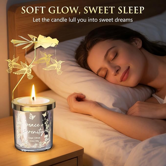 Mothers Day Gifts for Women Mom Friend Sister, Unique Birthday Gifts for Women Girlfriend Wife Daughter, Christmas Candles Hummingbird Rotating Scented Candles Set for Woman w/Crochet Flower Bouquet