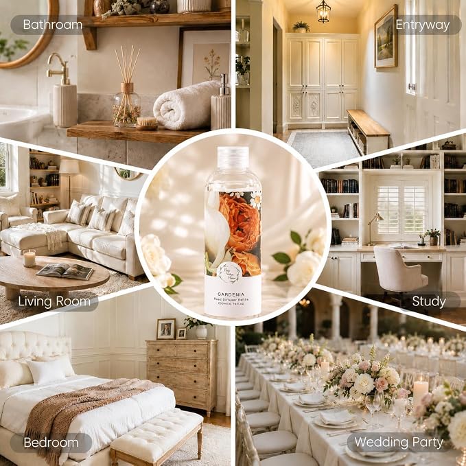 Reed Diffuser Essential Oil Refill Gardenia Floral - 200ml Scented Oil for Home Aromatherapy Bedroom Decor