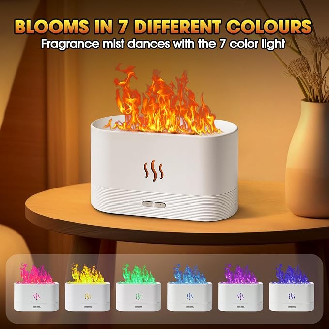 2 Pack Essential Oil Diffuser,Colorful Flame Air Aroma Diffuser Humidifier,Upgraded 7 Flame Colors Noiseless Essential Oil Diffuser for Home,Office,Yoga with Auto-Off Protection(180mL,White)