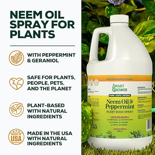 Neem Oil Spray for Plants with Peppermint Oil, Natural Plant Wash Made for Indoor and Outdoor Plants Smart Grower 128oz Gallon Refill Ready to Use Spray