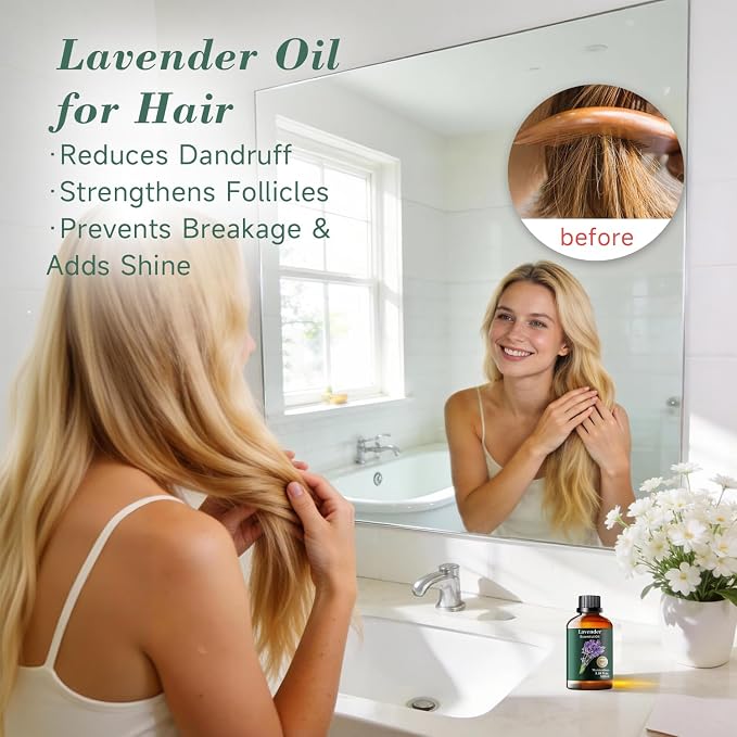 Lavender Essential Oil, Pure Mumianhua Natural Oil for Bedroom Tranquility & Evening Wind‑Down, Aromatherapy for Diffuser, Pillow Mist, Skin, Hair, Laundry, Candle Making – 3.38 Fl Oz