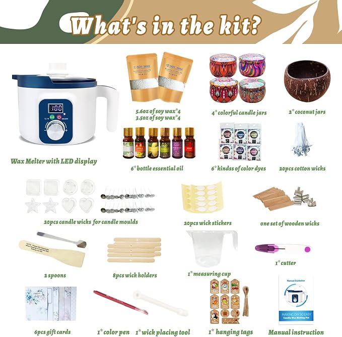 Handnatur Digital Candle Making Kit for Adults with Wax Melting Pot, 6 Candle Jars & Tealight Cups, DIY Wax Melts Kit for Beginners & Pros