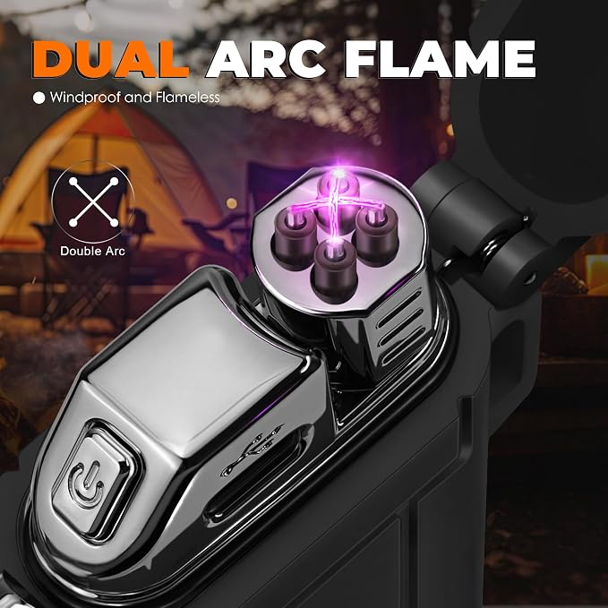 Lafagiet Electric Lighter USB C, Powerful Dual Arc Plasma Flame, with Flashlight, Wind & Waterproof Lighters for Candle, Camping, Grill, Emergency
