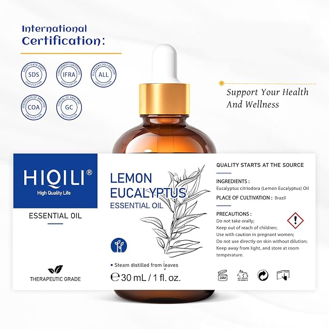 HIQILI Lemon Eucalyptus Oil, for Spray, Diffuser, Indoors, Outdoors, Garden, Yard - 1.01 Fl Oz