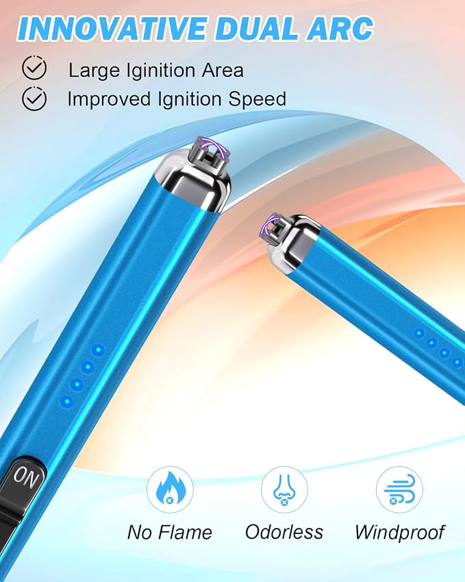 Electric Candle Lighter Valentine's Day Gifts for Women Mom Men Dual Arc USB Rechargeable Windproof Lighter for Candle BBQ Birthday Camping Gift Idals (Sapphire Blue)
