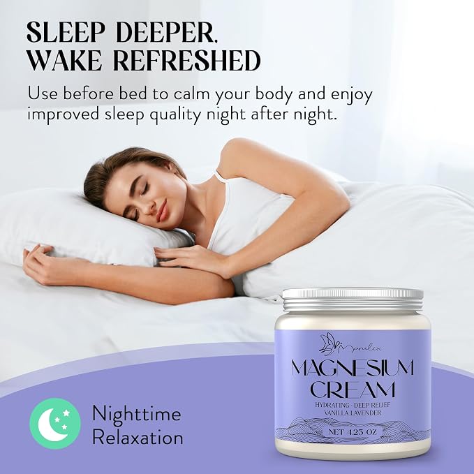 Magnesium Cream for Sleep - Topical Magnesium for Women, Muscle Relaxation, Calm, Moisturizing with Coconut Oil, Shea Butter & Hyaluronic Acid, 4.23 OZ, Safe for Kids (4.23 Ounce, Lavender)
