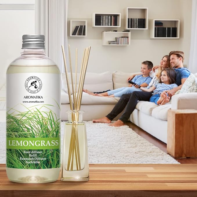 Lemongrass Reed Diffuser Refill & Reed Diffuser Refill Coconut - 2 x 17 Fl Oz - Fresh & Long Lasting Fragrance - Reed Diffuser Oil Refill for Aromatherapy - Home - Office - Restaurant