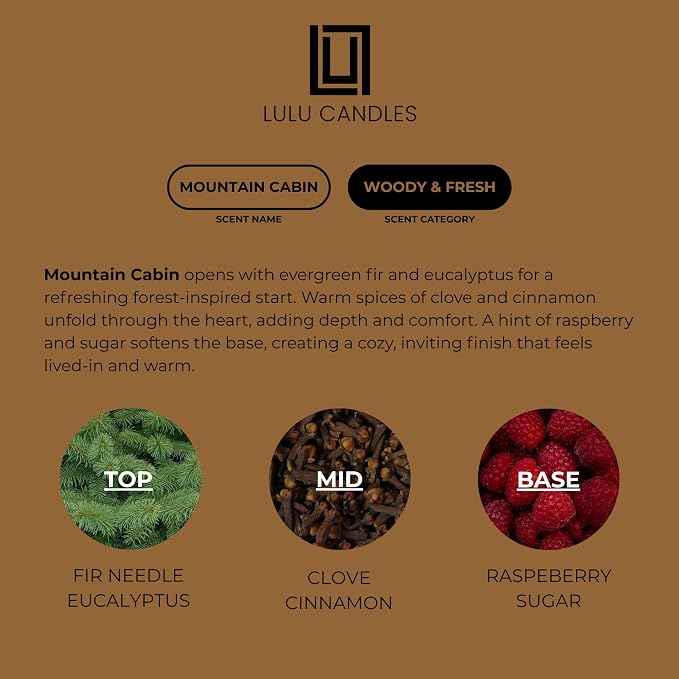 Lulu Candles | Mountain Cabin | Smells Like Outdoors & Pine | Luxury Scented Soy Jar Candle | Hand Poured in The USA | Highly Scented Long Lasting (9 Oz.)