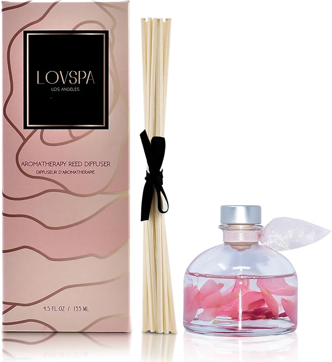 Reed Diffuser Set, Moroccan Rose Scented Oil Diffuser with Sticks, Home Fragrance Accessories for Bathroom Shelf Decor, Aroma Diffusers for Home or Office Desk, USA Made