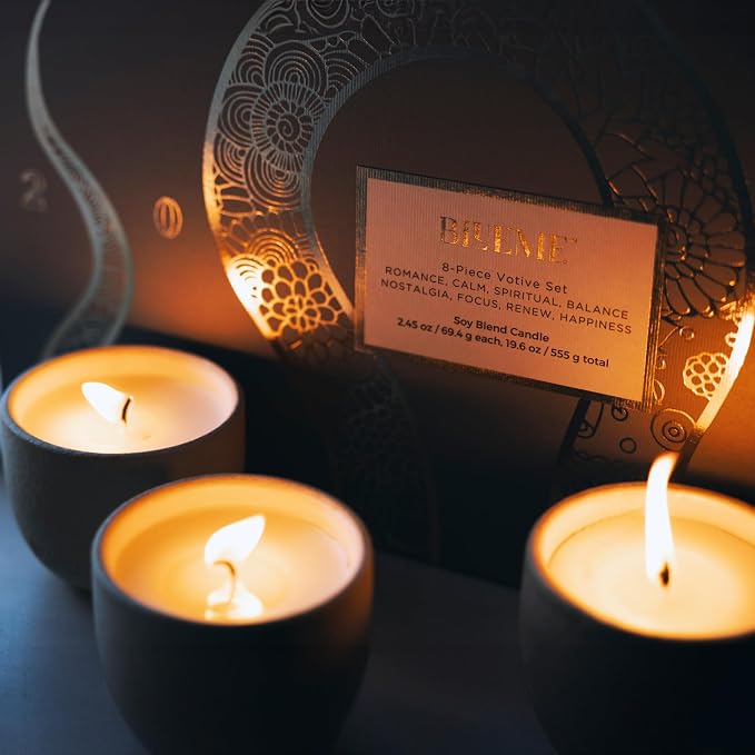 Blueme 2025 Lunar New Year Candles | Romance, Calm, Spiritual, Happiness, Nostalgia, Focus, Renew, Balance | 8pk Votives Candles - Refillable Wellness Candles Made with Essential Oils | Votive 2 oz