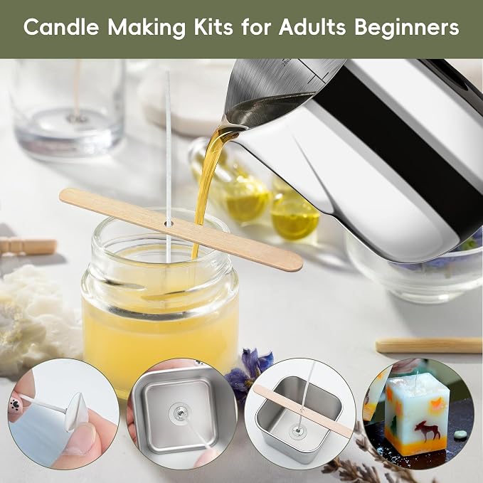 CasaCulina 2025 New Candle Making Kit with Hot Plate, Candle Making Supplies with Wax Melting Pot, Stirring Spoon, Anti-Scalding Pad, Candle Wicks, Wooden Wick Holders, Candle Making Pouring Pot