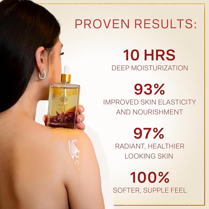 SAFA Rosé Body Oil | Luxury Bulgarian Rose Oil with Real Rose Petals | Fast Absorbing After Shower Hydrating Oil | Moroccan Argan Sweet Almond & Vitamin E | Silky Moisturizer Face & Skin | 4 fl oz