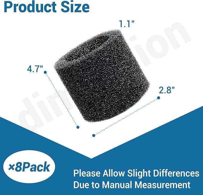 8 Pcs Muffler Diffuser Foam Replacement Parts, Compatible with Crafts man CMXZVBE38660 Muffler Diffuser Wet/Dry Vac, for Shop Vacs Attachment with 2-1/2 Inch Blowing Port