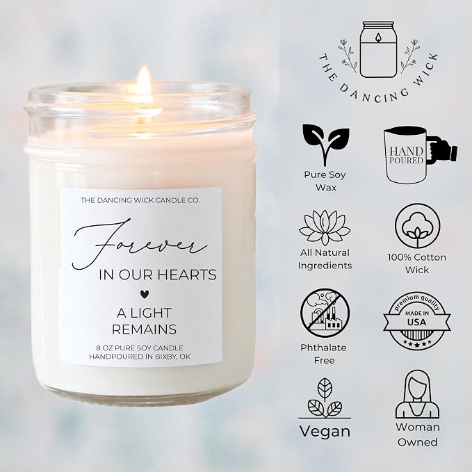 – Forever in Our Hearts Memorial Candle – Lavender Vanilla Soy Wax – Sympathy, Memorial, Remembrance Gift – 8 oz, Hand-Poured – Made in the USA (Forever in Our Hearts)