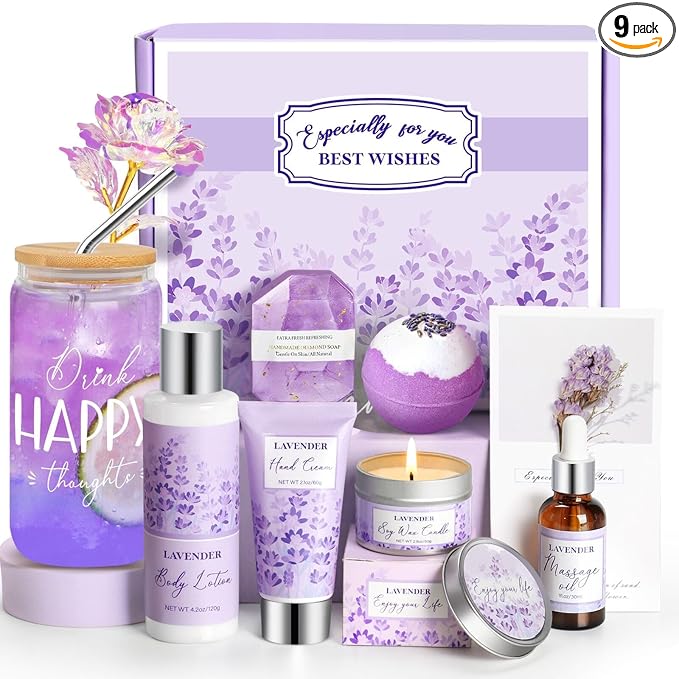 Spa Gifts for Women, Lavender Gift Baskets, Birthday Gifts for Women, Bath and Body Relaxing Self Care Care Package Home Spa Bath Gift for Her Mom Sister Wife Female Friends Coworker Employee