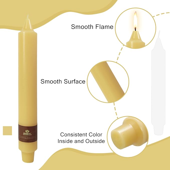 Beeswax Taper Candles 9 inch - 4 Pack Fat Candle Taper Candles Dripless, Smokeless, Unscented Tall Candlesticks - Perfect for Home Decor, Weddings, and Special Occasions