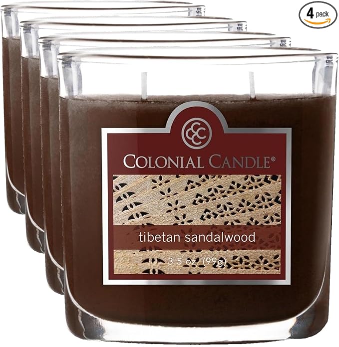 Colonial Candle Tibetan Sandalwood Scented Jar Candle, 2 Wick, 3.5 oz, Mottled Wax Candle (Pack of 4)
