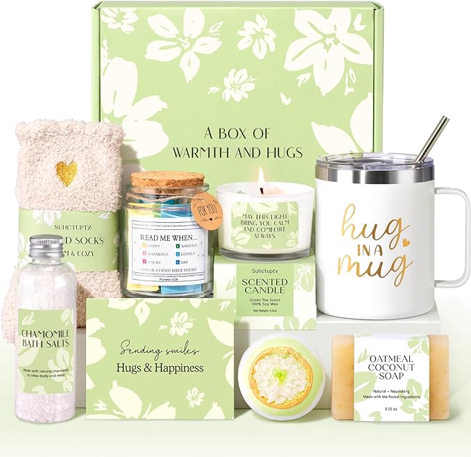 Self Care Get Well Soon Gift Baskets for Women, 8pcs Christian Birthday Gifts for Women Inspirational Christmas Ideas for Mom Her Friend, Care Package After Surgery Thinking of You Sympathy Box