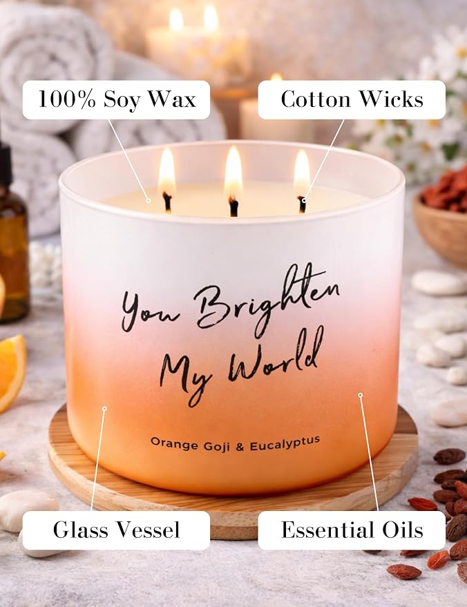 Orange Goji Eucalyptus Scented Soy Candle | Large 3-Wick Candle for Home, 15.8 oz | Citrus & Eucalyptus Aromatherapy Candle | Birthday & Thank You Gifts for Women | Candles for Women & Men