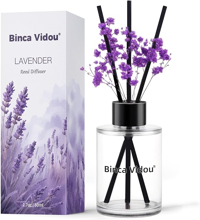 Reed Diffuser, Binca Vidou Lavender Reed Oil Diffusers Set for Office Decor Bedroom Living Room Aromatherapy for Gift Idea & Stress Relief 2.7oz(80ml)