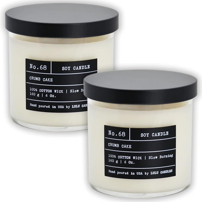 Lulu Candles | Crumb Cake | Luxury Scented Soy Jar Candle | Hand Poured in The USA | Highly Scented & Long Lasting- 6 Oz. 2 Pack