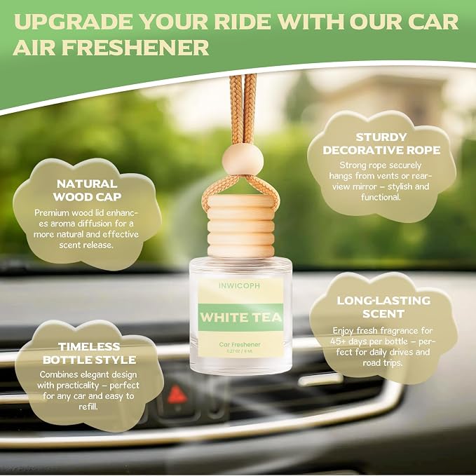 Car Air Freshener Diffuser Hanging, White Tea Fragrance Oil