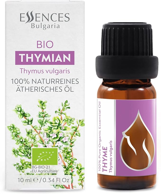 Essences Bulgaria Organic Thyme Essential Oil 1/3 Fl Oz | 10ml | Thymus vulgaris | 100% Pure and Natural | Undiluted | Therapeutic Grade | Family Owned Farm | Steam-Distilled | Non-GMO | Vegan
