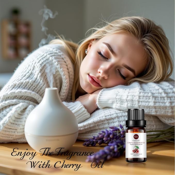 RAINBOW ABBY 100% Pure Organic Cherry Essential Oil, 10ml - Aromatherapy, Massage, Yoga, Meditation, Bath, Skin Care