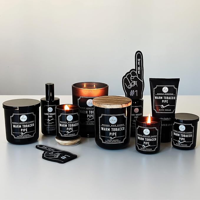 DW Home Warm Tobacco Pipe Scented Candles, 9 oz Single Wick Medium Jar, Up to 33 Hour Burn Time, Hand-Poured, Strong Long Lasting Woodsy Fragrance, Gifts for Men & Women