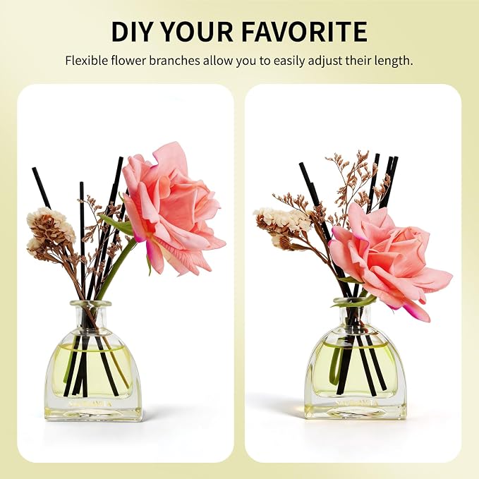 Reed Diffusers Set Citrus Herb Garden Scented Diffuser for 140 Days, Flower Diffuser 8.5 fl oz with Dried Flowers and Decorative Rose, Long Lasting Home Fragrance for Bathroom, Shelf, Office Decor