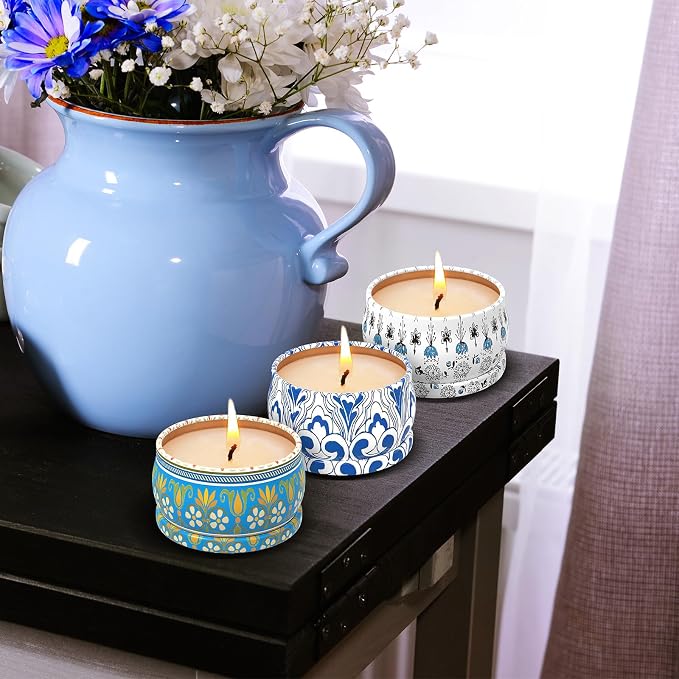 Scented Candles Gift Set, 3 Pack Candles for Home Scented, Long Lasting Soy Wax Aromatherapy Candle Set, Gifts for Women with Gift Box, Baby Shower Prizes, Lemon.Lavender.Amber Musk