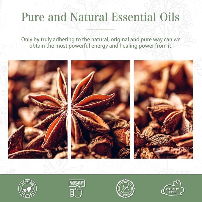 Anise Star 3.38fl.oz Essential Oil, PHATOIL Pure Aromatherapy Oils for Diffuser, Humidifier, Perfect for DIY Soap, Candle, Bath Bombs Making(100ml)