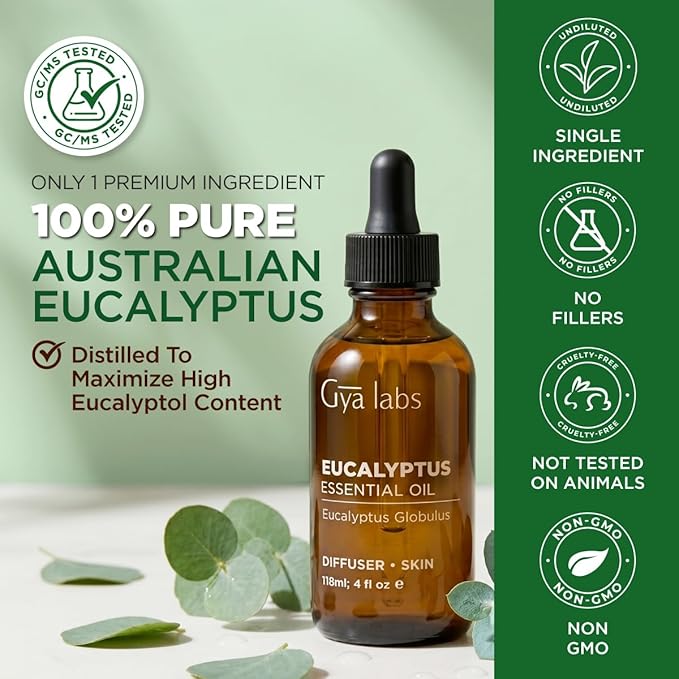 100% Pure Eucalyptus Essential Oil - 4 Fl Oz - Eucalyptus Oil for Hair, Skin, Diffuser, Aromatherapy & DIY Candle Making Scent