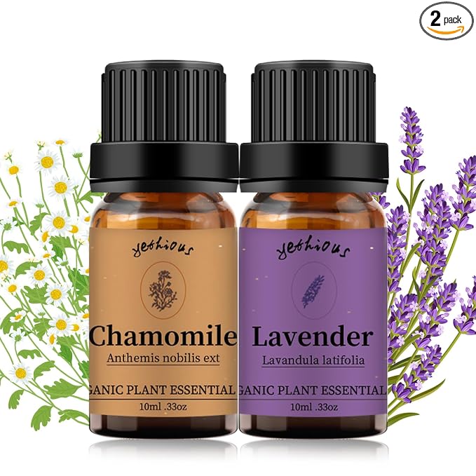 yethious Chamomile Lavender Essential Oil Set Pure Chamomile Lavender Aromatherapy Oils Organic Chamomile Essential Oil for Diffuser 2 Pack 10ML