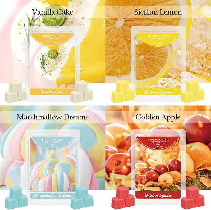 STRN Scented Wax Melts, Soy Wax Cubes Fruit & Food Strong Long-Lasting Summer Fragrances 12 Assorted Scents, Lemon, Mango, Mint, Bedroom, for Living Room, Office, 12 * 1.25 oz