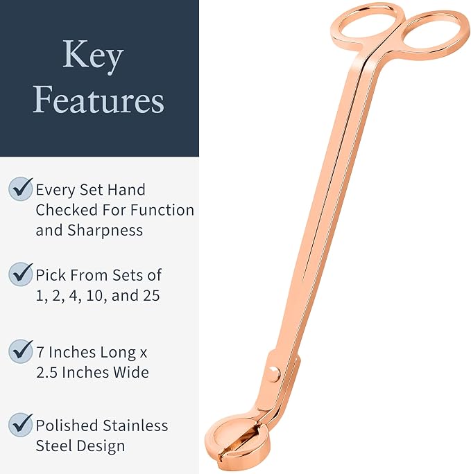 Airy Abode Candle Wick Trimmer 2 Pack, 7 Inch Stainless Steel Wick Cutters for Candles, Cleaner Burn and Less Soot, Rose Gold
