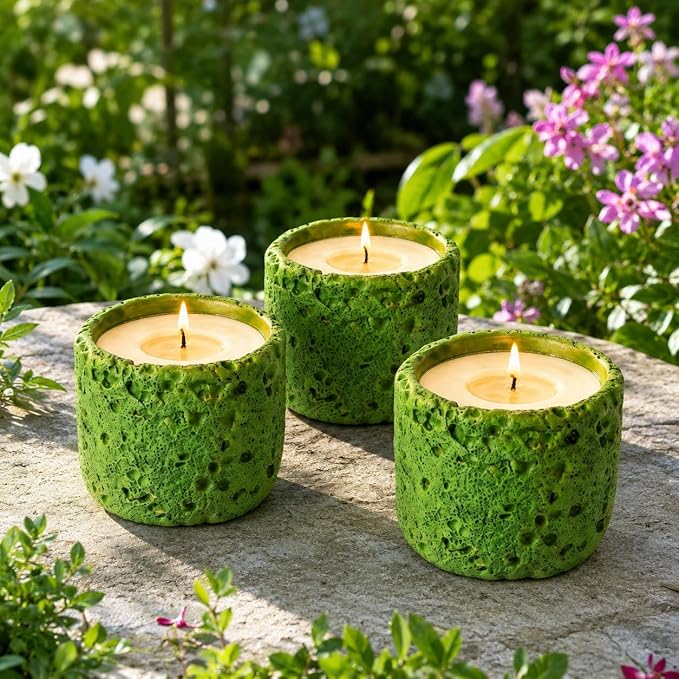 Viyffo 3 Pack Citronella Candles Outdoor, Lemongrass Scented Candle Set, Small 6oz Soy Candle in Green Ceramic Jar, Outdoor Candles for Patio, Deck, Garden, Backyard & Camping Gift (12 Hour Burn Each)