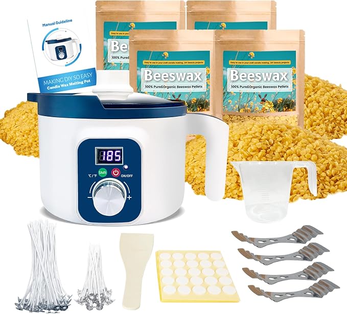 Handnatur Beeswax Candle Making Kit for Adult, 4lb Wax for Candle Making, Including Organic Beeswax with Digital Wax Melter, Cotton Wick, Wick Stickers