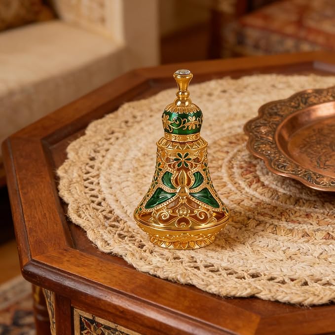 Arabic Patterns Scent Bottle, Middle Eastern Alloys Stylish Perfume Bottle, Small Sized Portable Container for Home Travel Carrying