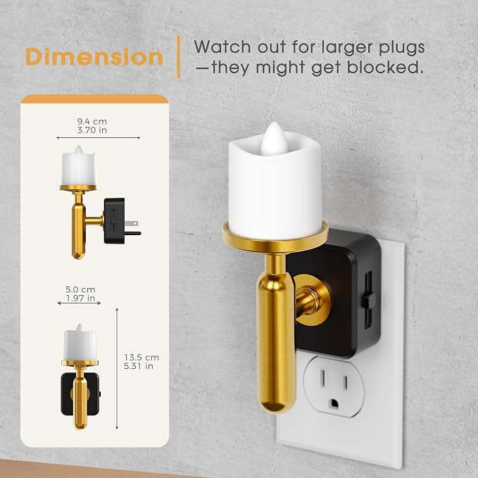 Briignite Flameless Candle Night Light, Night Lights Plug into Wall, LED Candle Night Light with Light Sensor, 0-100LM Dimmable Nightlight Plug in, 3000K Soft White Nightlight for Bathroom Hallway