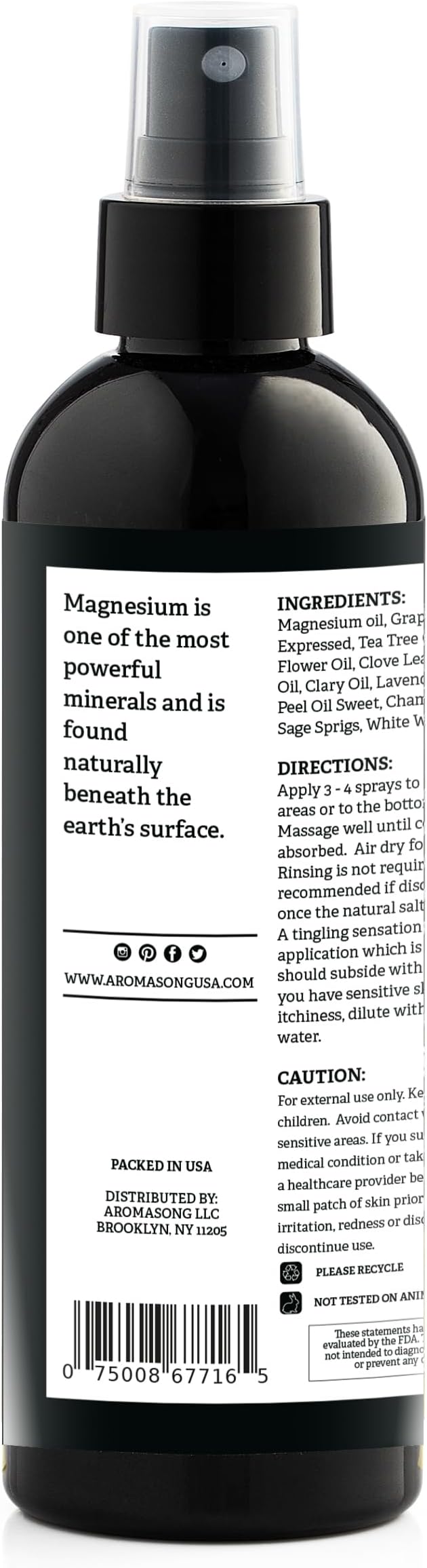 Aromasong Magnesium Oil Spray Lavender - Extra Strength (23mg in Each Spritz) 8 Oz - Natural and Pure Magnesium Oil for Feet - Made in The USA - for Leg Discomfort and Promotes a Calm Sleep