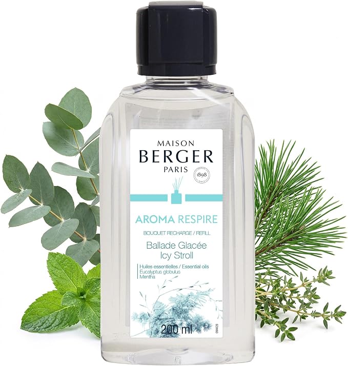 MAISON BERGER Reed Diffuser Refill, 200 ml, Aroma Respire | Fragrance Refill for Reed and Ceramic Diffusers, Passive Diffusion, ~6 Weeks, No Flame or Electricity, Made in France