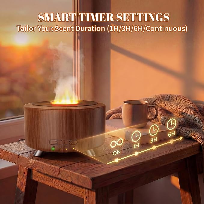 Essential Oil Diffuser for Home, 500ML Aromatherapy Diffuser Oil Machine for Office Room Yoga, Aroma Diffuser with Auto-Off Function, 9 Colors LED Night Light, Dark Wood